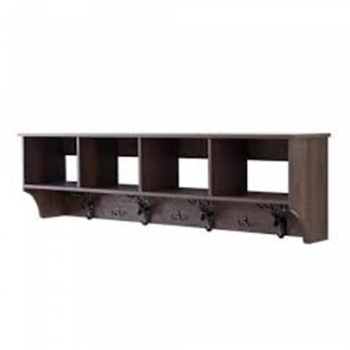 White and Natural Wood Shelf With Hooks