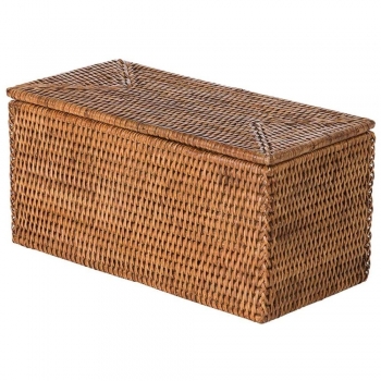Long wicker basket for storing bathroom supplies