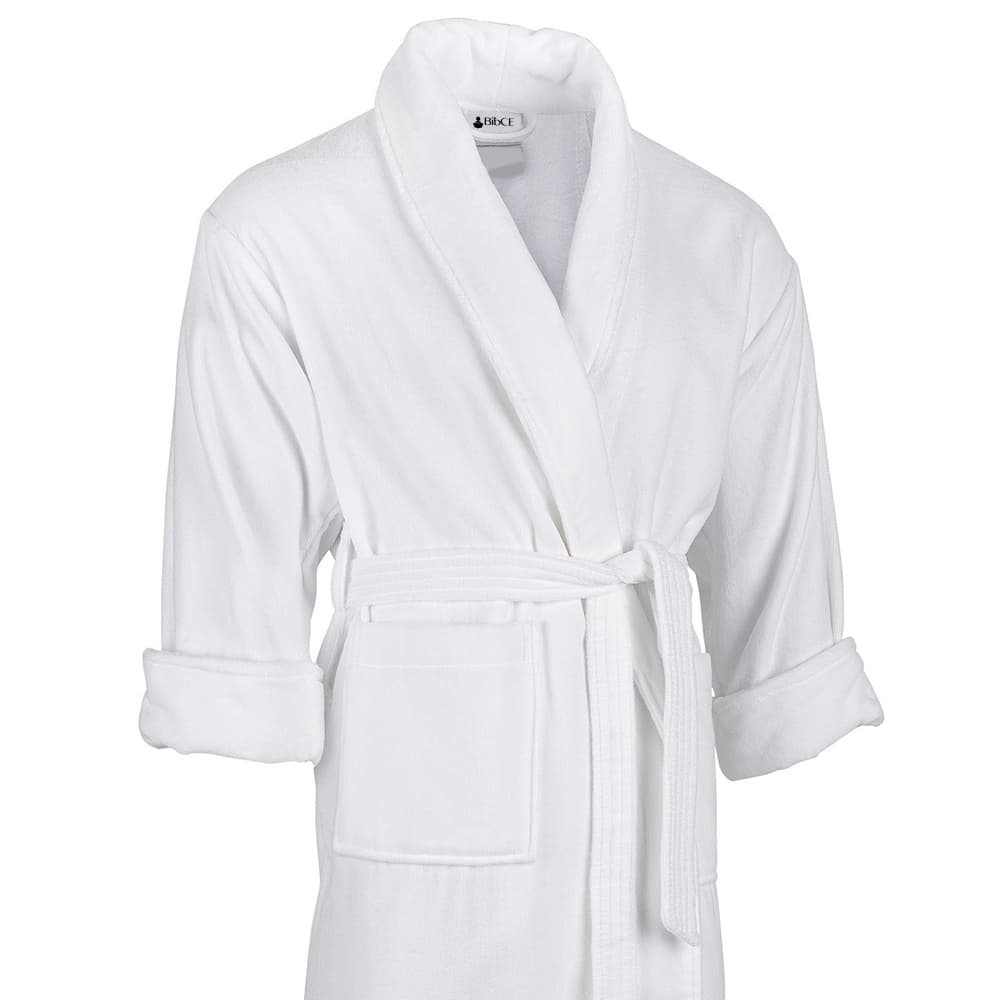 Registry OSFM Shawl Collar Robe, White, 100% Cotton Terry Velour
