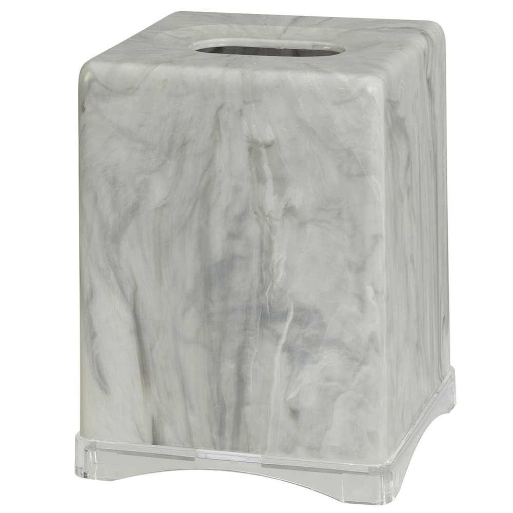 Creative Bath Marbleized Plastic Boutique Tissue Box Cover with Clear Base, 5.25 W x 5.25 L x 7 H, Marble Gray
