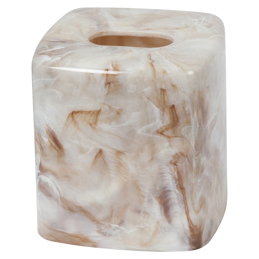 Creative Bath Marbleized Plastic Boutique Tissue Box Cover, 5.5 W x 5.5 L x 5.5 H, Marble Brown