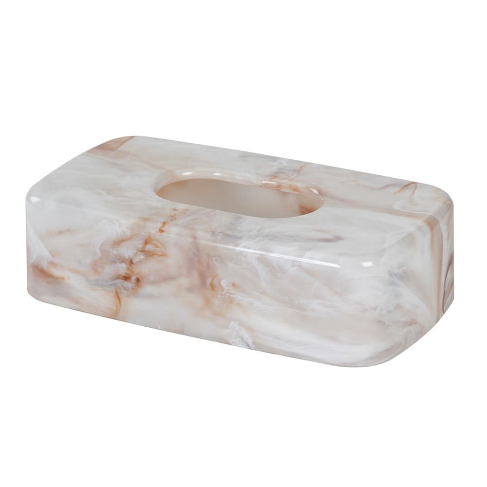 Creative Bath Marbleized Plastic Flat Tissue Box Cover, 6 W x 10.75 L x 3 H, Marble Brown