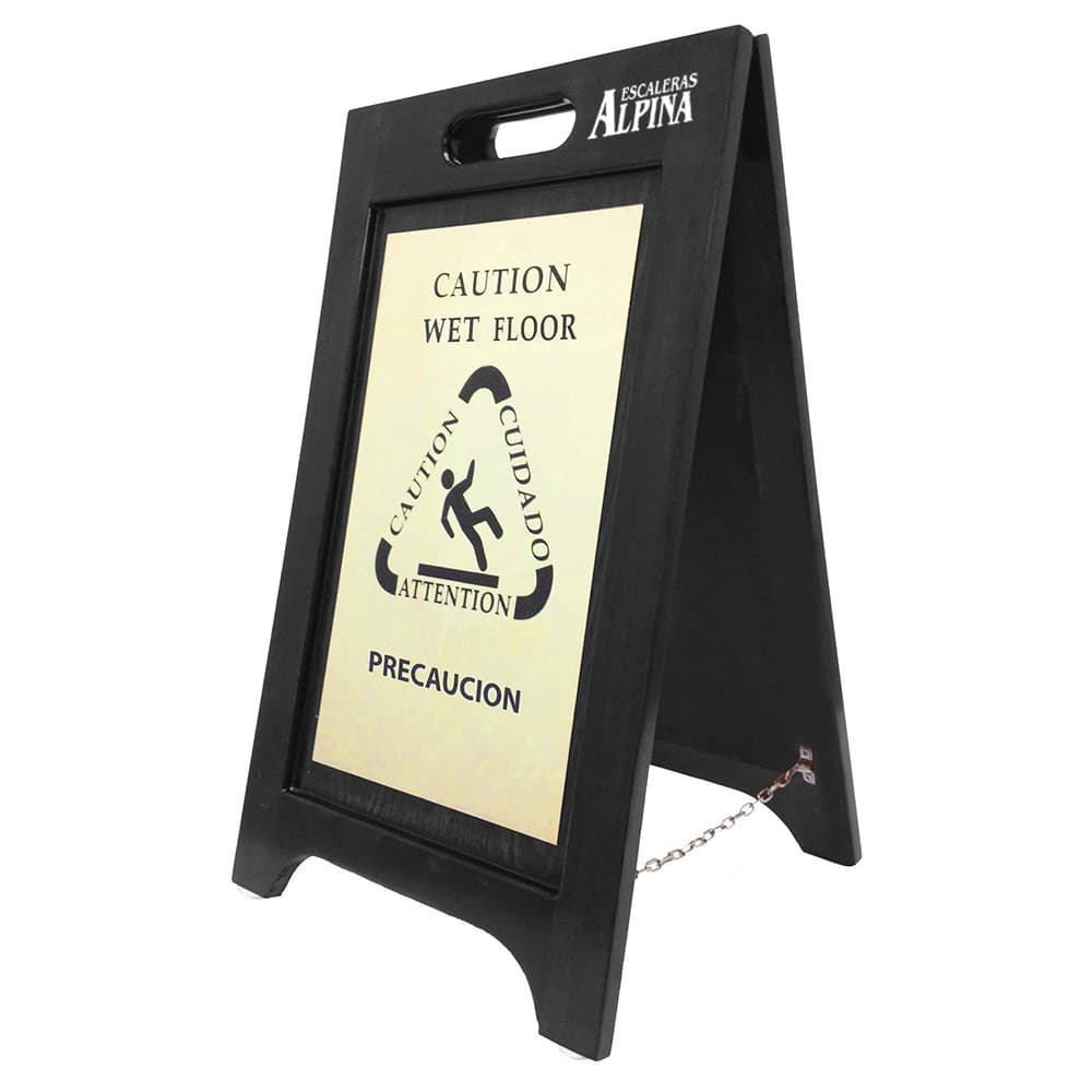 Registry Wood Bilingual Wet Floor Sign, Black with Brass Hardware