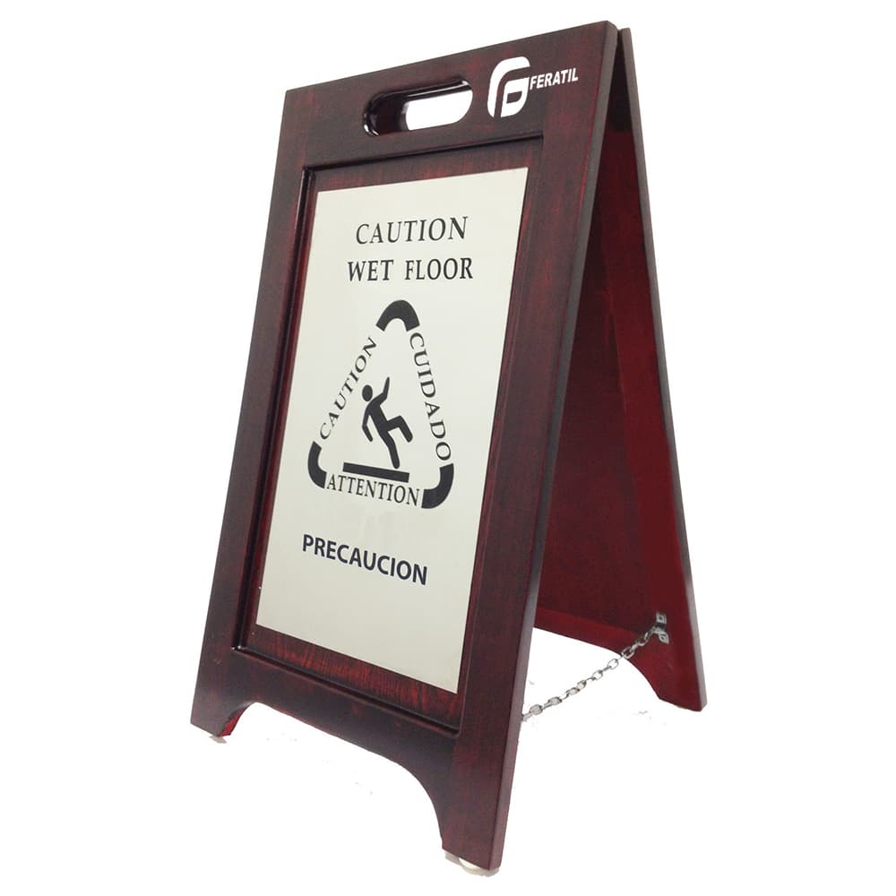 Registry Wood Bilingual Wet Floor Sign, Dark Walnut with Nickel Hardware