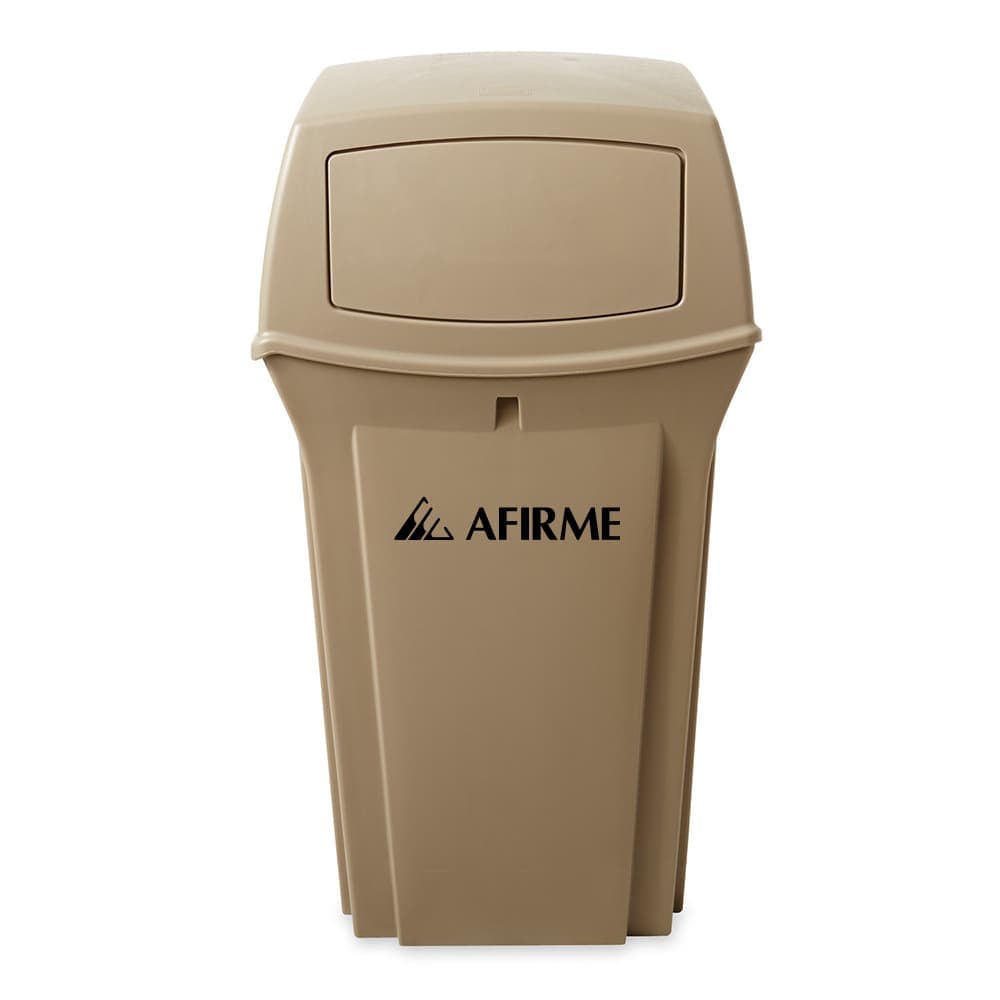 Rubbermaid Commercial Products Ranger Hinge Top Indoor and Outdoor Trash Receptacle, 35 Gal., Beige