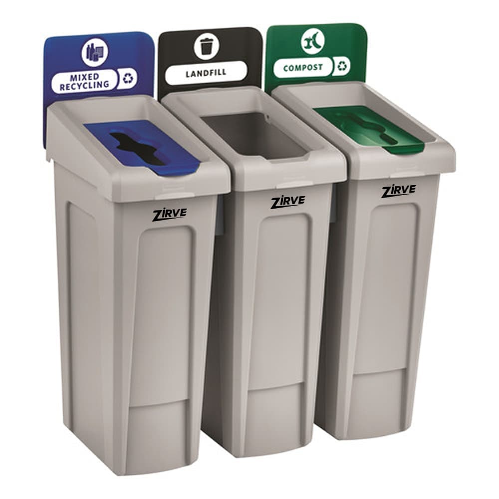 Rubbermaid Commercial Products Slim Jim 3-Stream Recycling Receptacles, Landfill-Recycle-Compost
